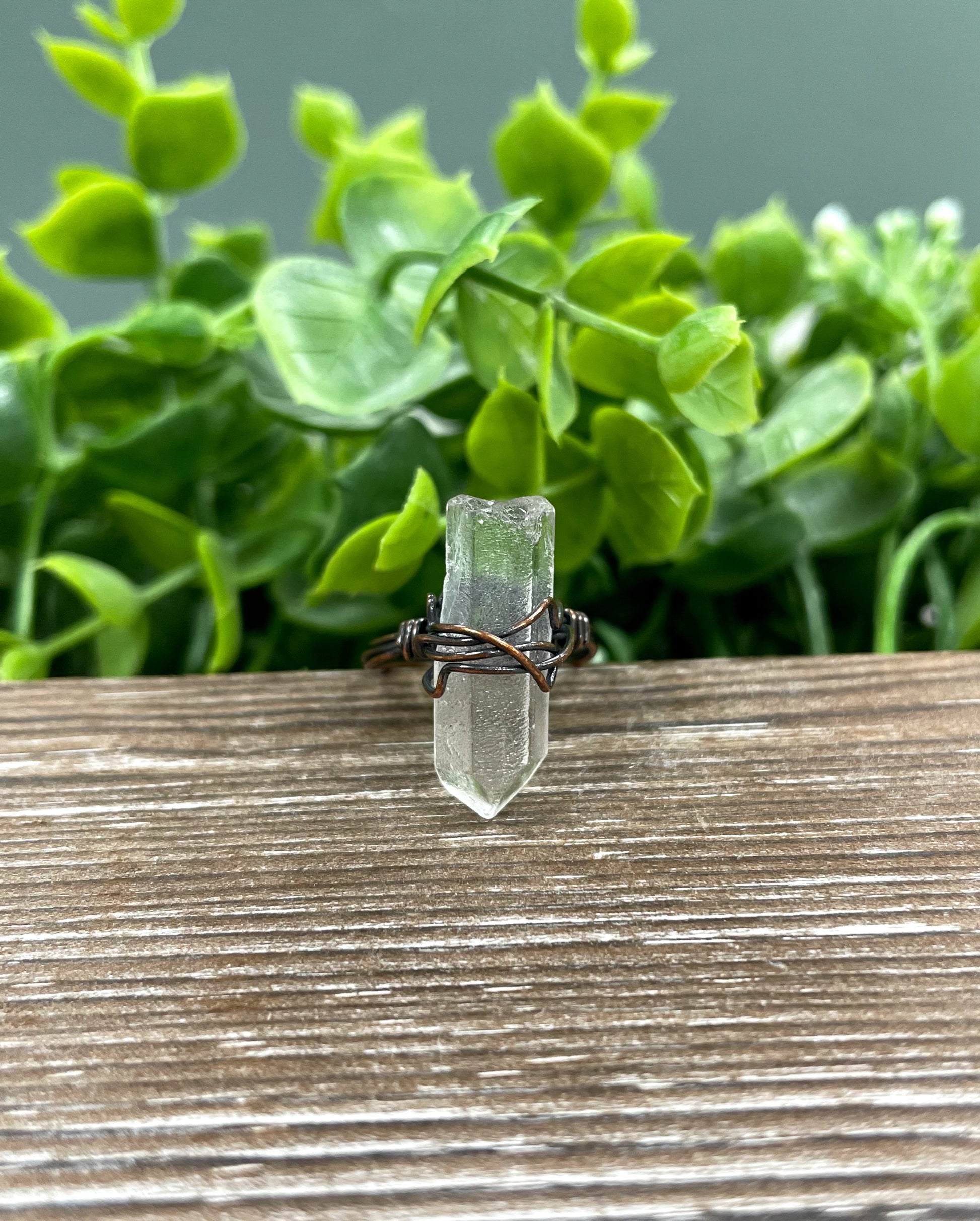 Quartz Crystal Wire Wrapped Ring - Handmade by Marlayna