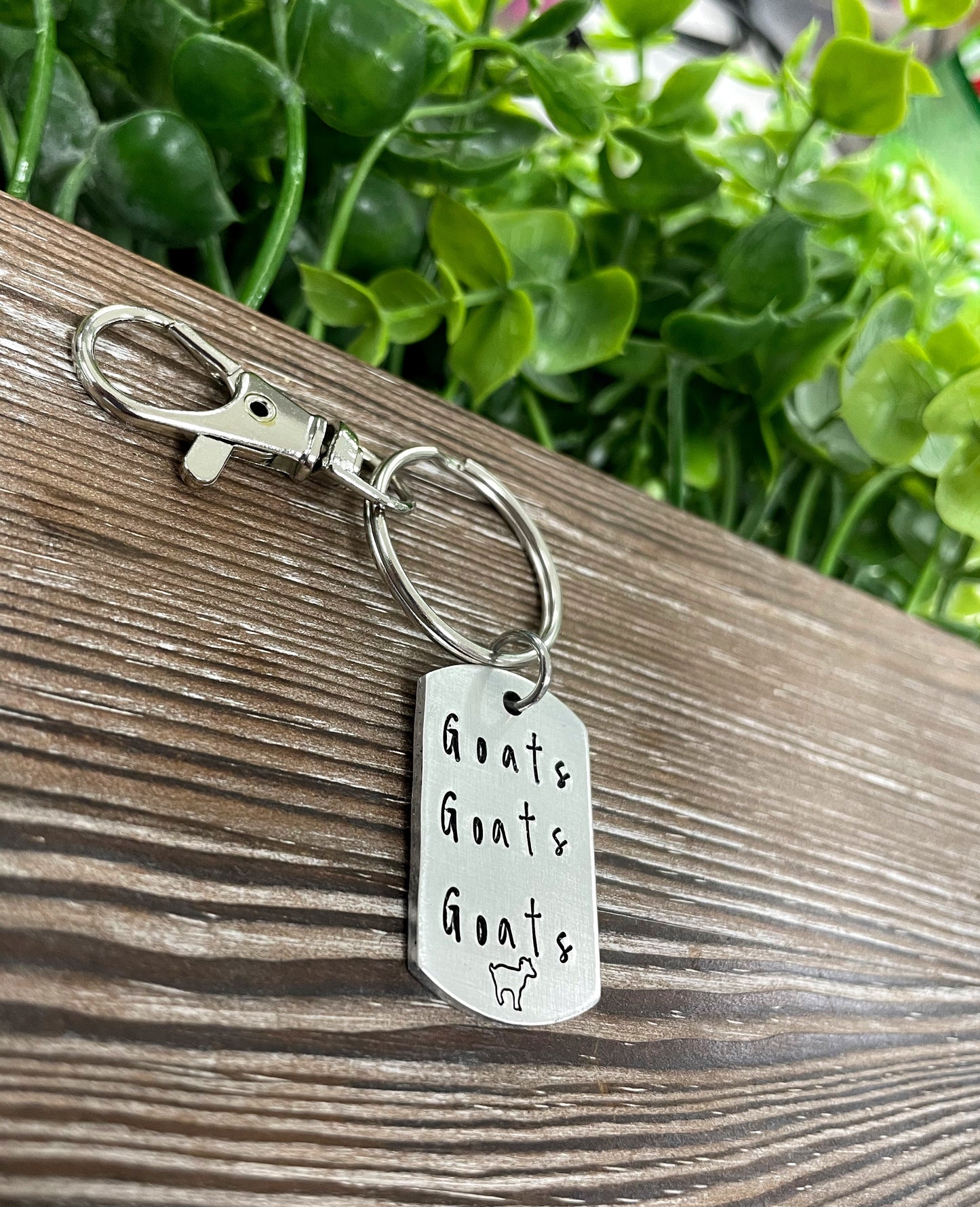 Goats Goats Goats Fun Animal Themed Hand Stamped Key Chain - Handmade by Marlayna