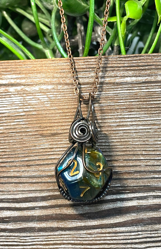 Wire Wrapped D12 Dice Pendant Magic Gamer - Handmade by Marlayna