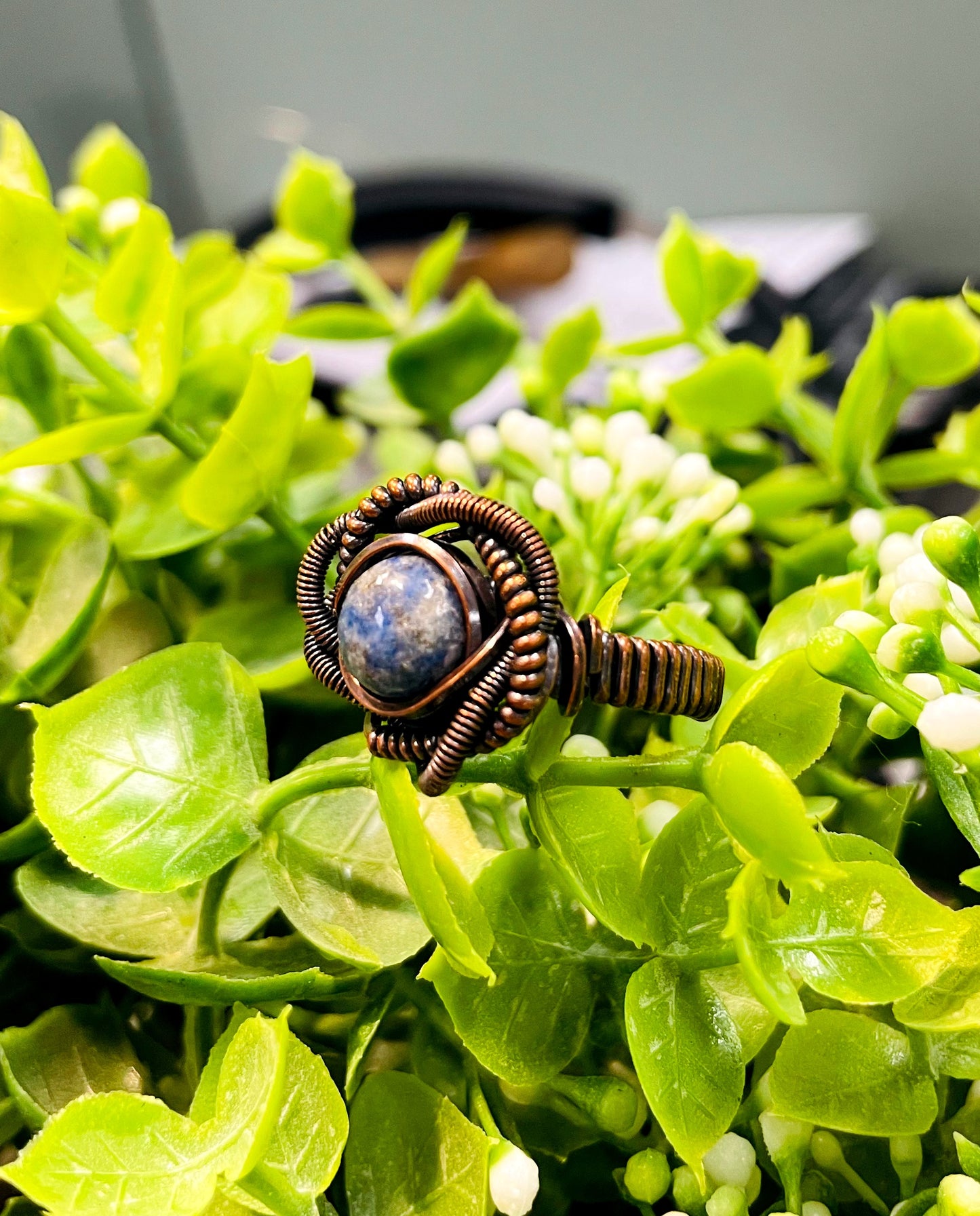 Sodalite Gemstone Wire Wrapped Ring size 7 - Handmade by Marlayna