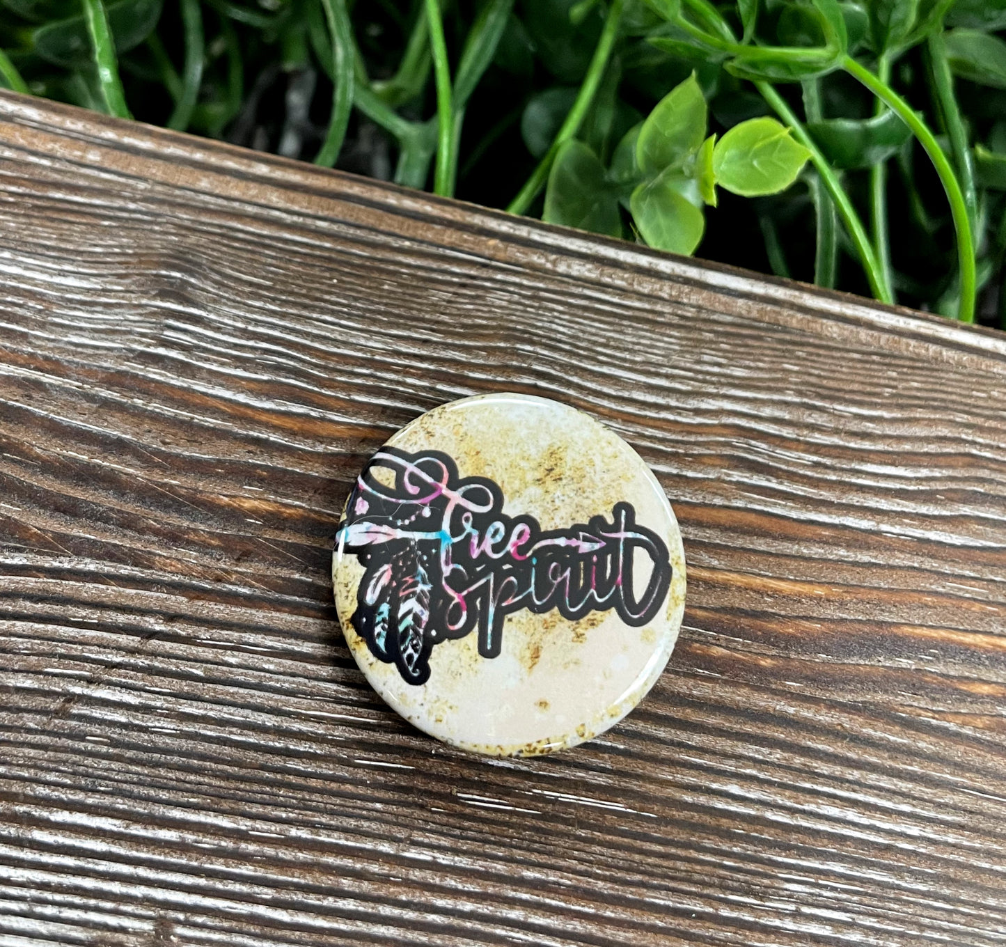 Free Spirit, Gold Glitter, Graphic Art Button / Pin 1.25” - Handmade by Marlayna