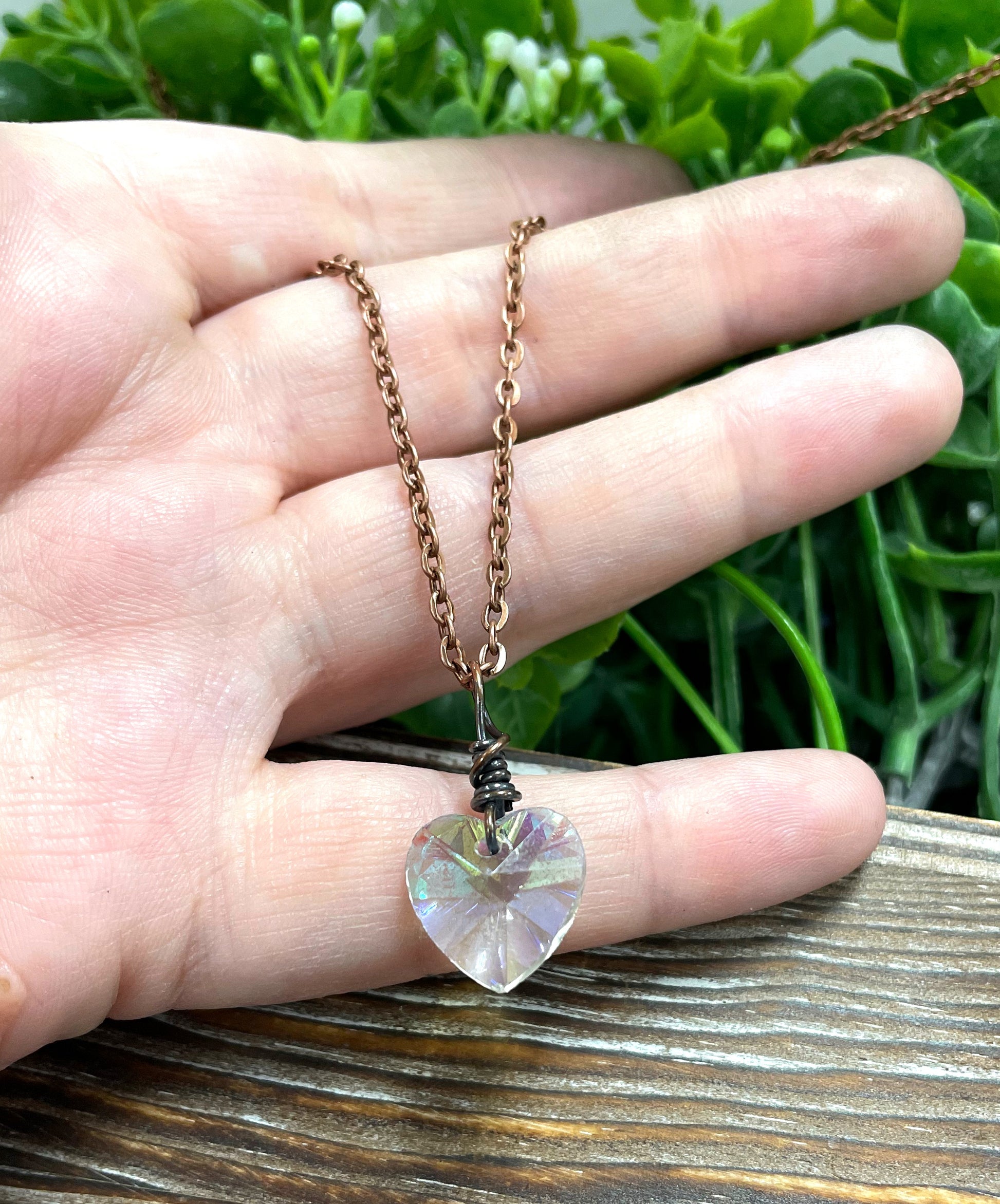 Wire Wrapped Faceted Glass Heart Crystal Pendant - Handmade by Marlayna