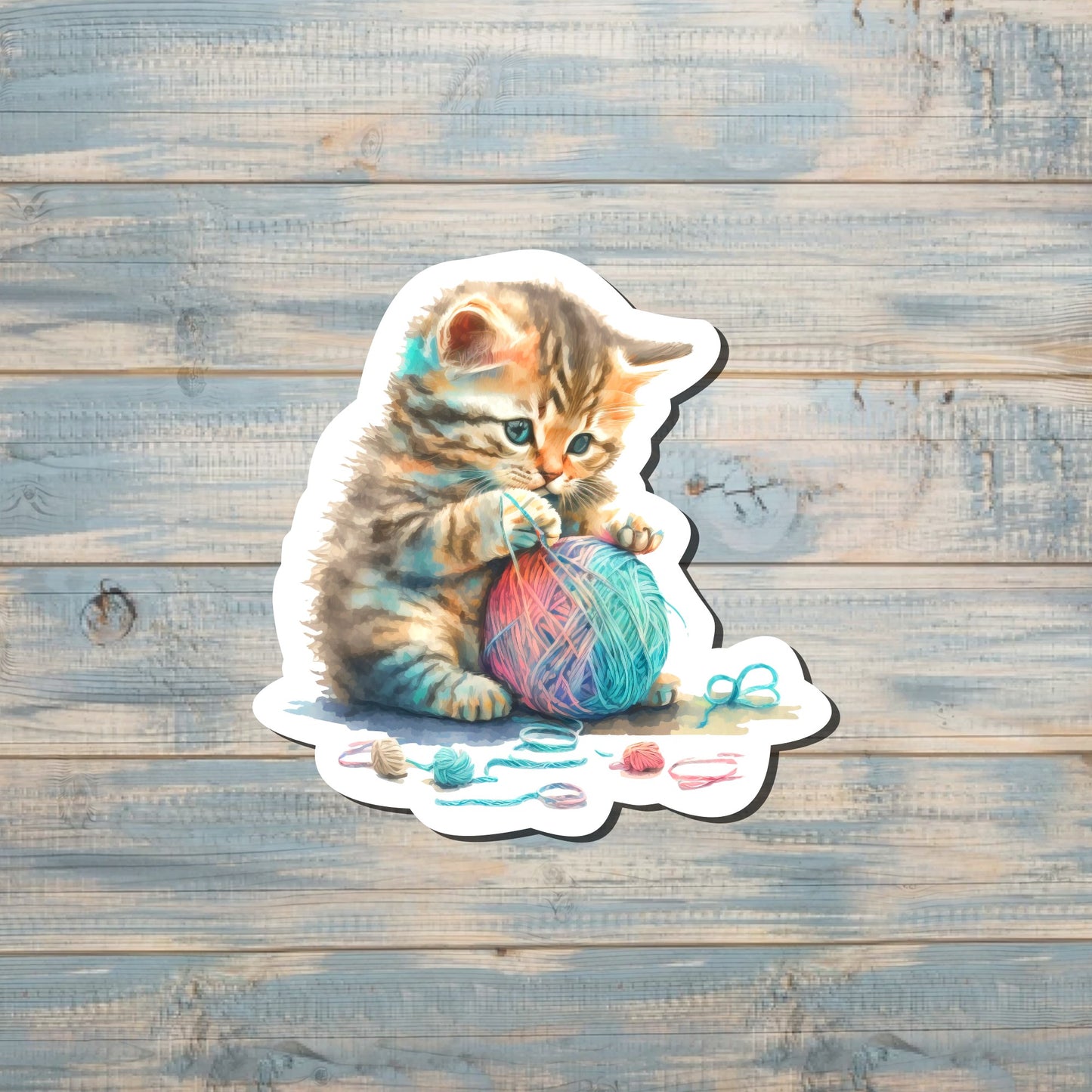 Kitten Playing w/ Yarn | Sticker or Magnet | Cat Mom