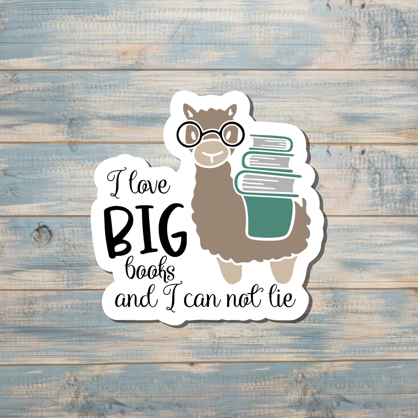 Big Books Llama, Love to Read, Die Cut Sticker, Books, Graphic Art Sticker, Vinyl, |Sticker or Magnet