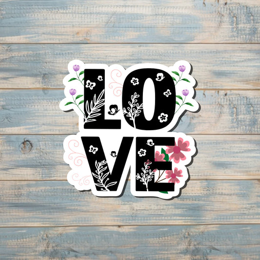 LOVE Sticker, Floral Flowers Sticker, Love Plants Garden, Water Bottle Decal |Sticker or Magnet