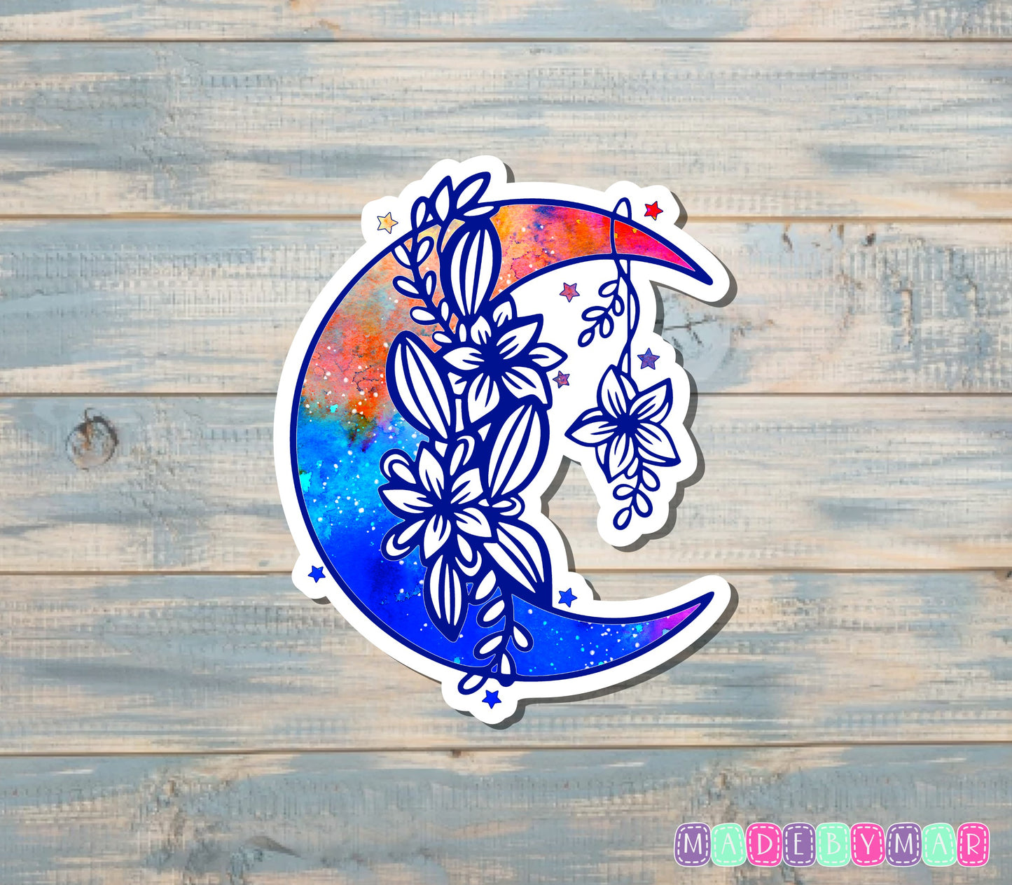 Blue and Orange Crescent Moon Sticker |Sticker or Magnet