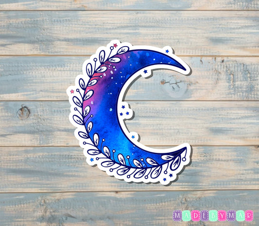 Floral Crescent Moon Sticker |Sticker or Magnet