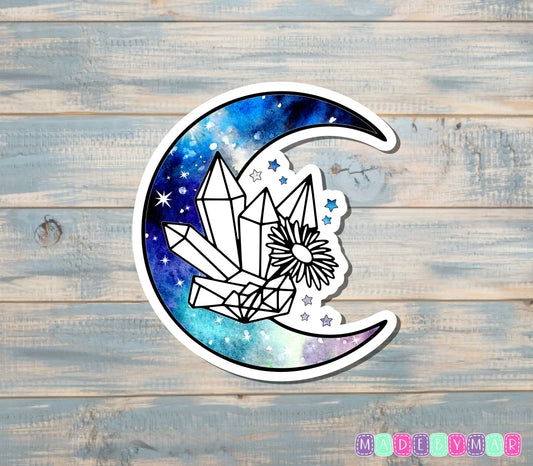 Crescent Moon with Crystal Points Sticker |Sticker or Magnet