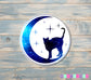 Blue Crescent Moon, Stars, and Cat Sticker |Sticker or Magnet