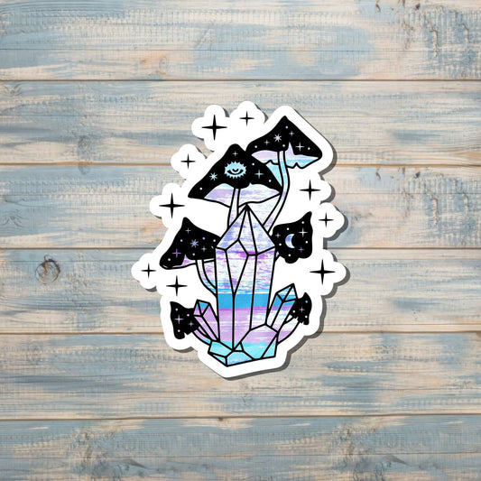 Crystal and Mushroom Sticker, Graphic Art Sticker, |Sticker or Magnet