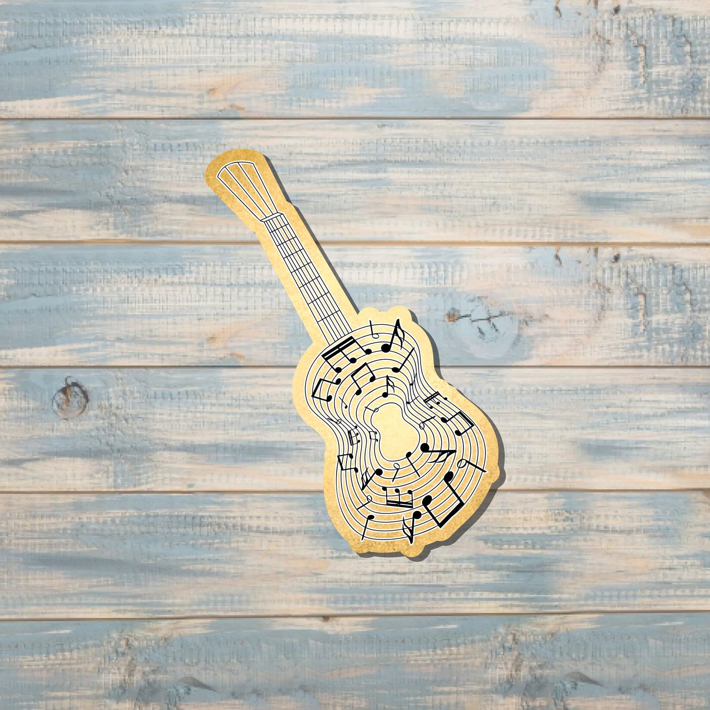 Music Note Vintage Guitar, Die Cut Sticker, Graphic Art Sticker, Vinyl, , Boho Fun |Sticker or Magnet