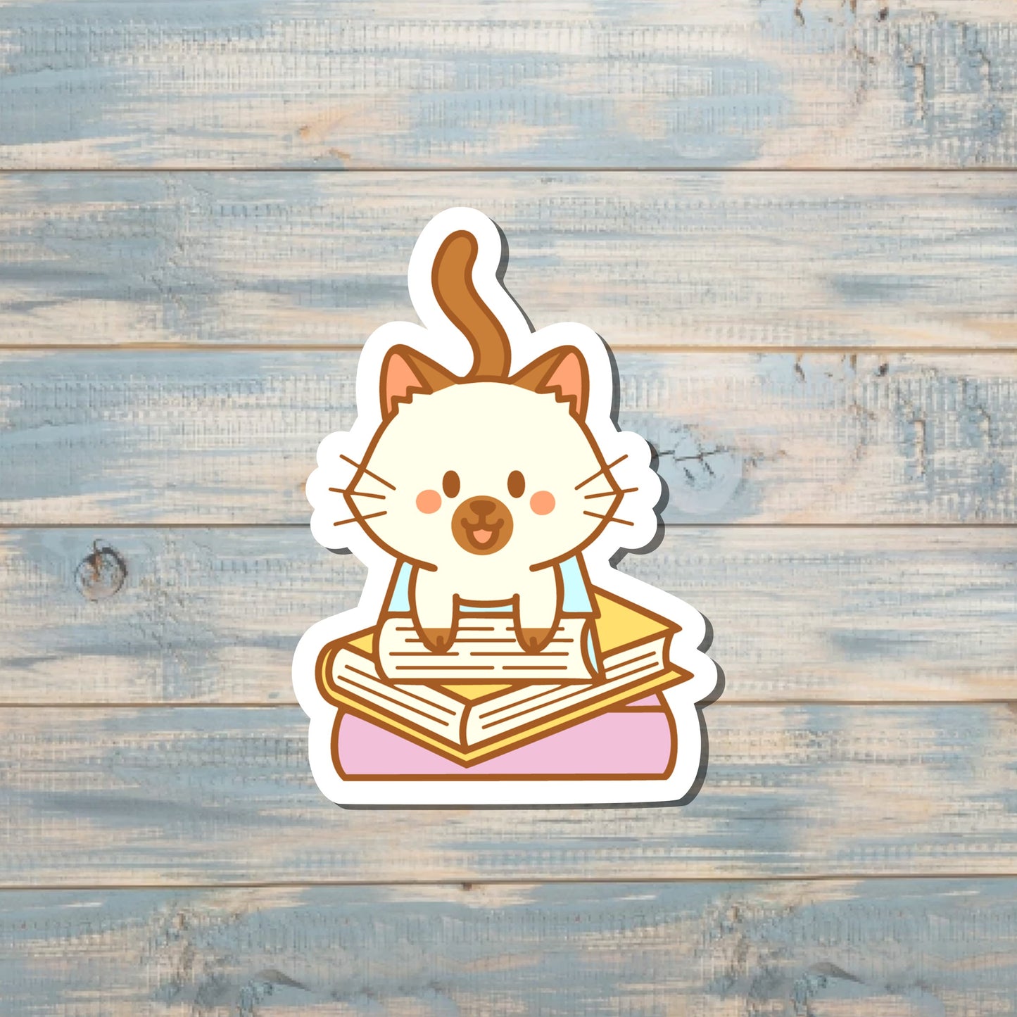 Cute Cat on Books, Die Cut Sticker, Graphic Art Sticker, Vinyl, , Inspire Motivate |Sticker or Magnet