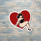 Pin Up Girl Sticker, Red Heart Sticker |Sticker or Magnet