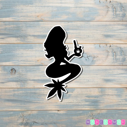 Mermaid Smoking Weed Sticker, Black |Sticker or Magnet