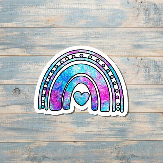 Purple and Blue Galaxy Rainbow, Die Cut Vinyl Sticker, , Boho Fun, Water Resistant |Sticker or Magnet