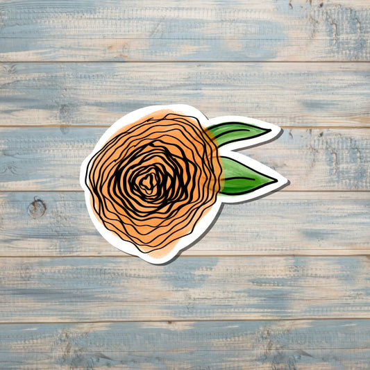 Orange Watercolor Floral Flower, Die Cut Sticker, Graphic Art Vinyl, , Boho Fun |Sticker or Magnet