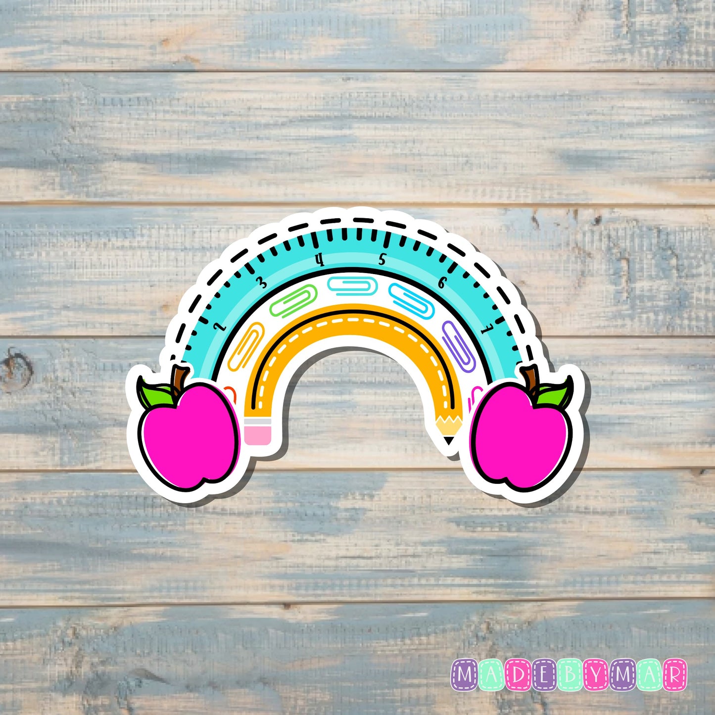 Ruler Rainbow w/ Apples |Sticker or Magnet | Teacher Gift