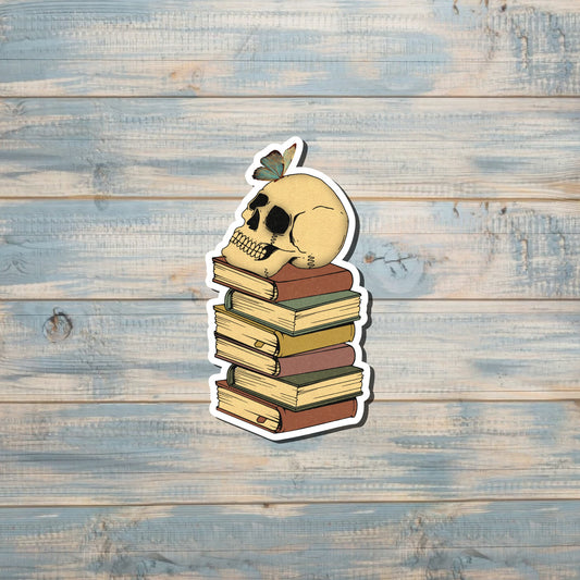 Vintage Book Stack w/ Skull |Vinyl Sticker or Magnet |Refrigerator Fridge Car |Learn Knowledge |Love to Read |Gift for Reader |Funny Quote |Sticker or Magnet