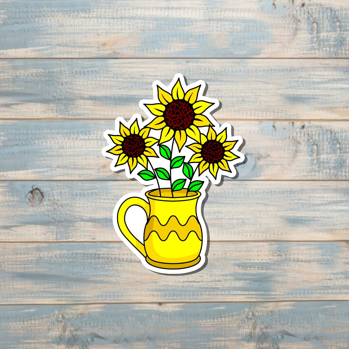 Sunflowers in a Vase, Die Cut Vinyl Sticker, , Boho Fun, Water Resistant |Sticker or Magnet