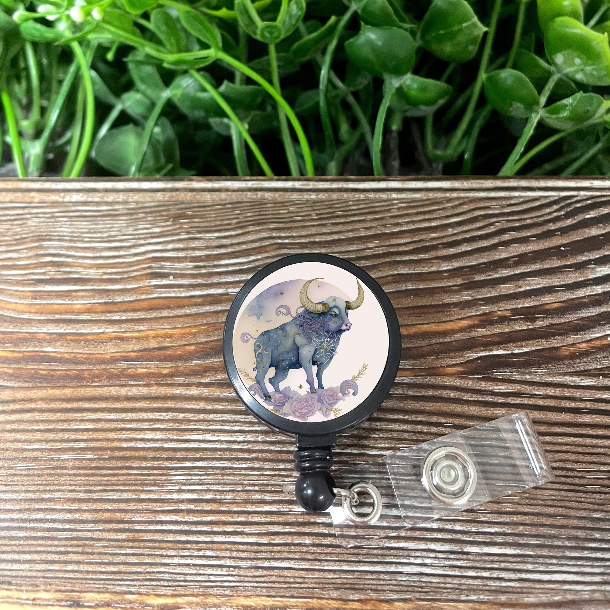 Taurus Zodiac Sign, Retractable Badge Reel, Boho Fun, Sublimation Lanyard Holder, Watercolor Celestial, Astrological Birthday - Handmade by Marlayna