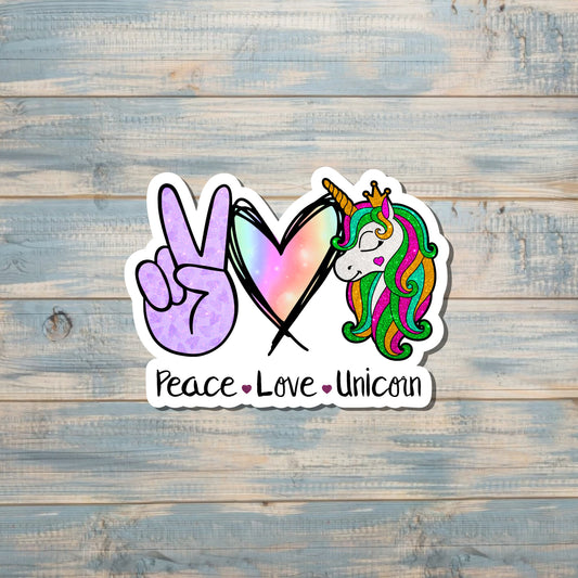 Peace Love Unicorn Sticker, Die Cut Vinyl Sticker, Boho Fun, Water Resistant, Fairy Tale Princess |Sticker or Magnet