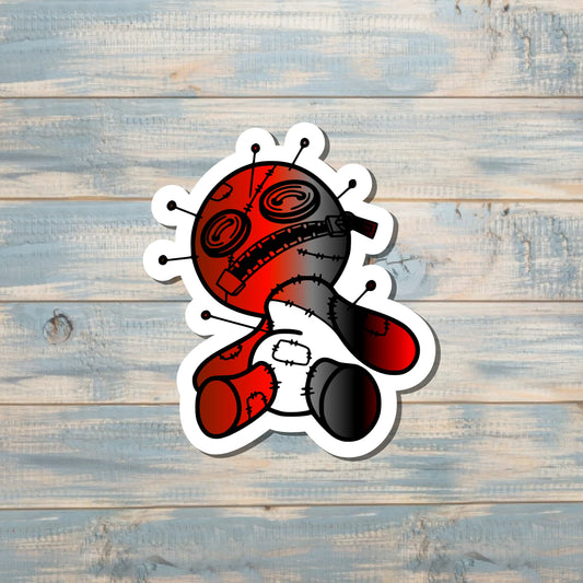 Red and Black Voodoo Doll, Die Cut Vinyl Sticker, , Boho Fun, Water Resistant |Sticker or Magnet